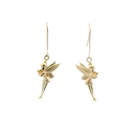 14K Yellow Gold Disney Tinkerbell Design Earrings