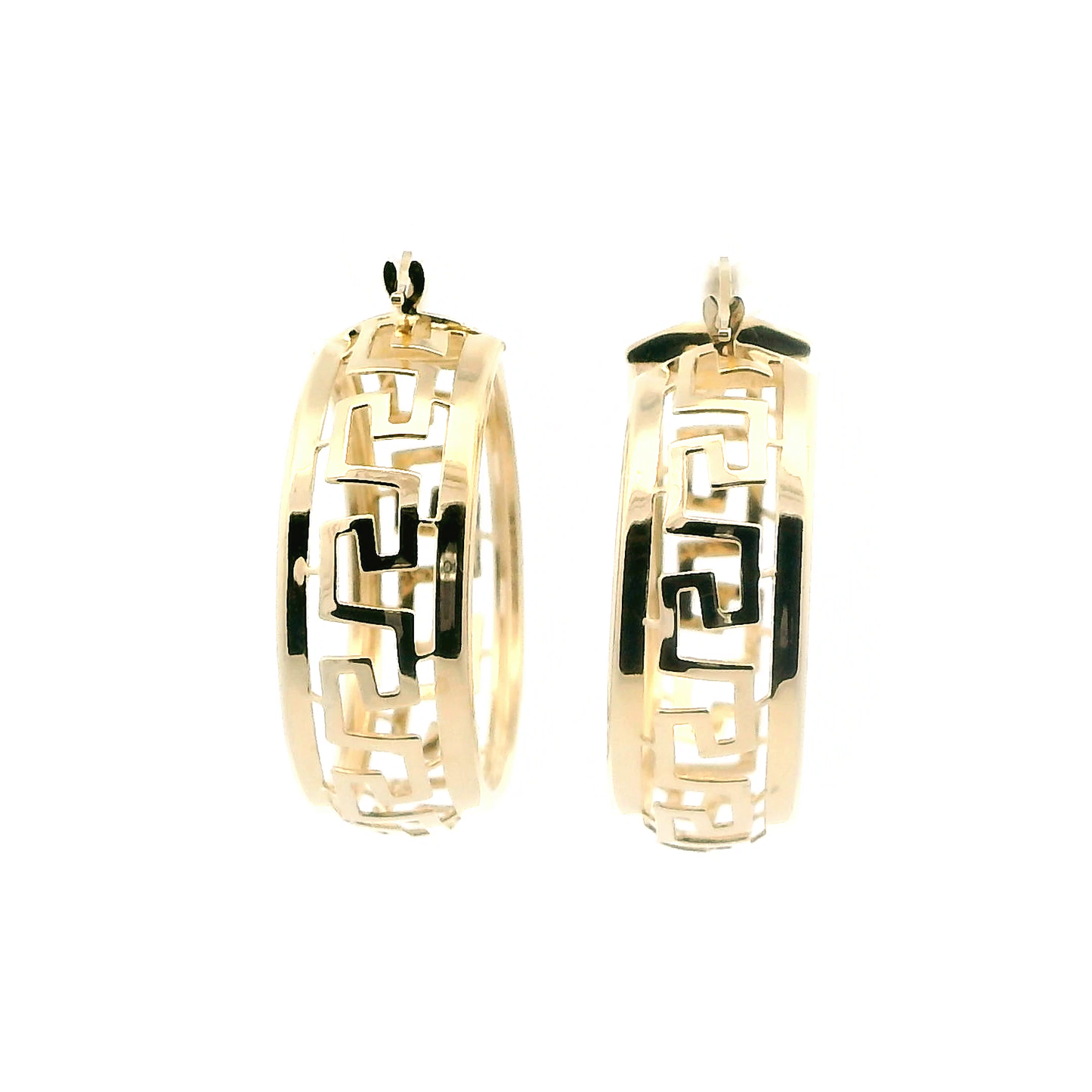 14K Yellow Gold Greek Pattern Hoop Earrings