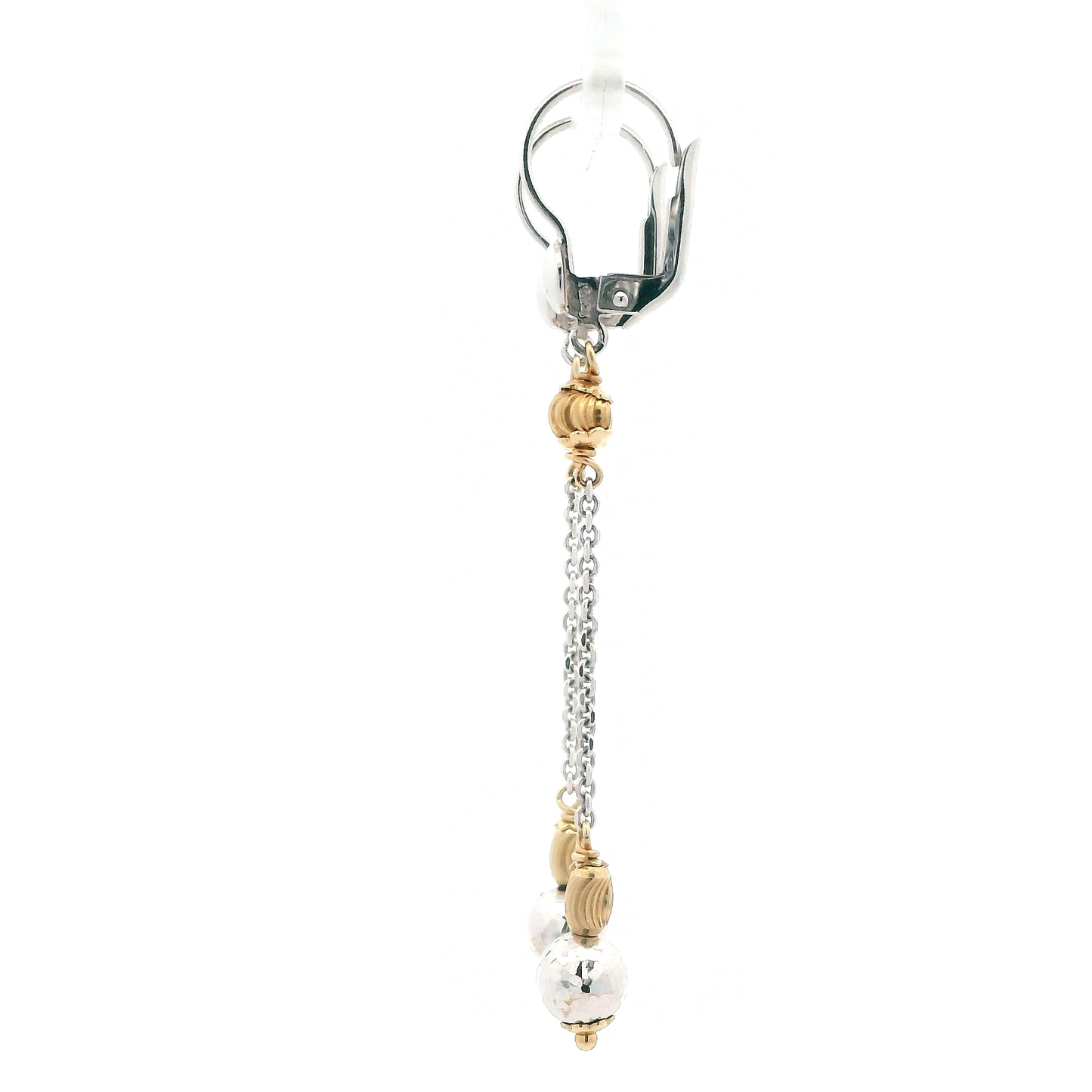 14K White & Yellow Gold Beaded Cable Chain Dangle Earrings