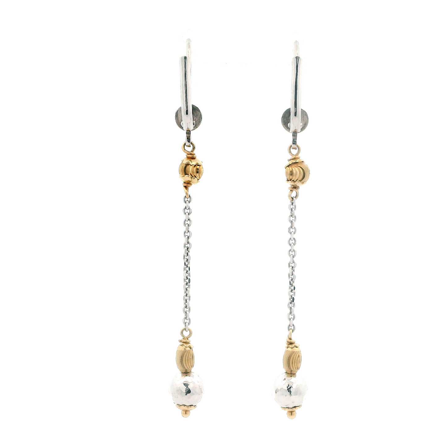 14K White & Yellow Gold Beaded Cable Chain Dangle Earrings