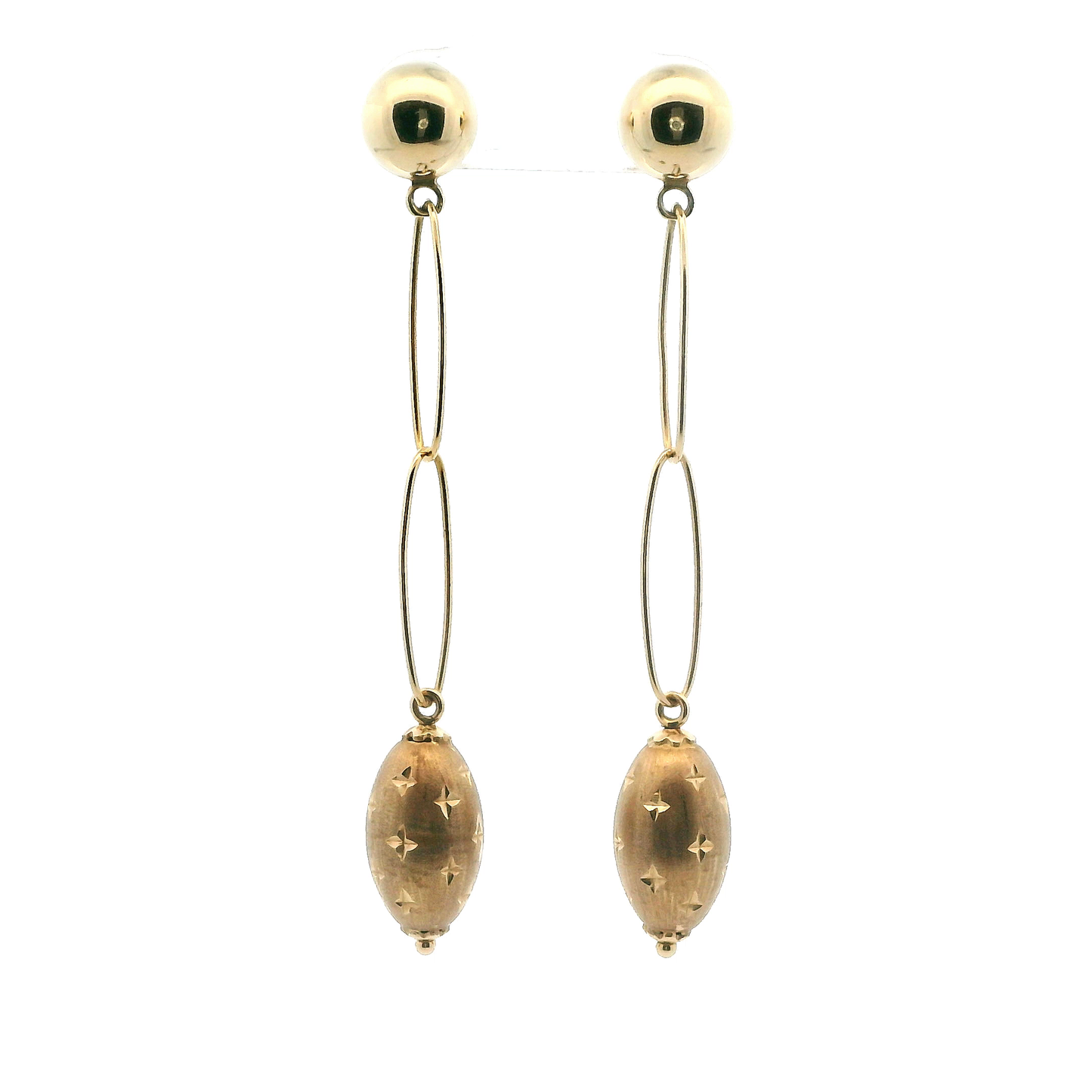 14K Yellow Gold DC Sphere & Double Oval Link Dangle Earrings