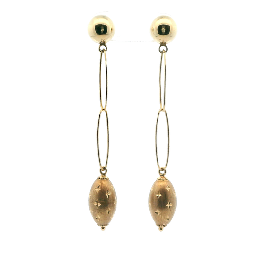 14K Yellow Gold DC Sphere & Double Oval Link Dangle Earrings