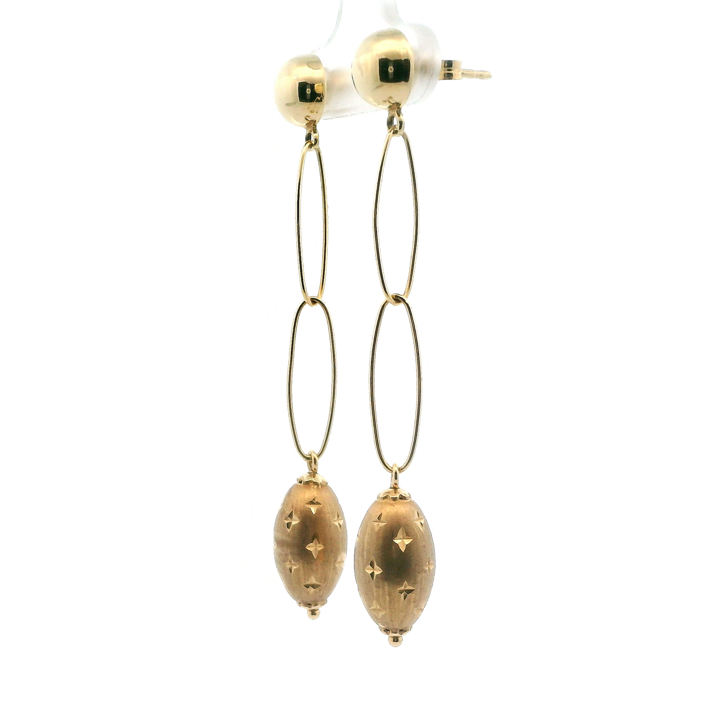 14K Yellow Gold DC Sphere & Double Oval Link Dangle Earrings