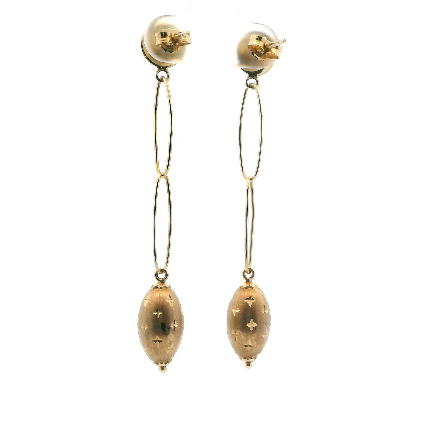 14K Yellow Gold DC Sphere & Double Oval Link Dangle Earrings