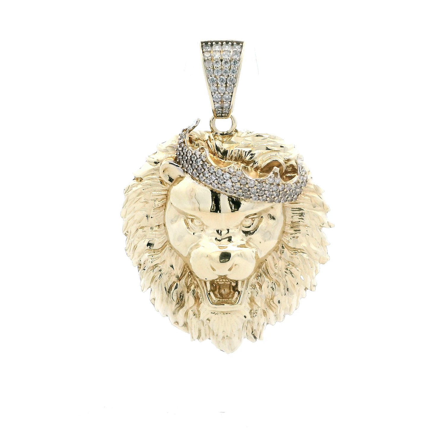 10K Yellow Gold CZ Crown Lion Pendant