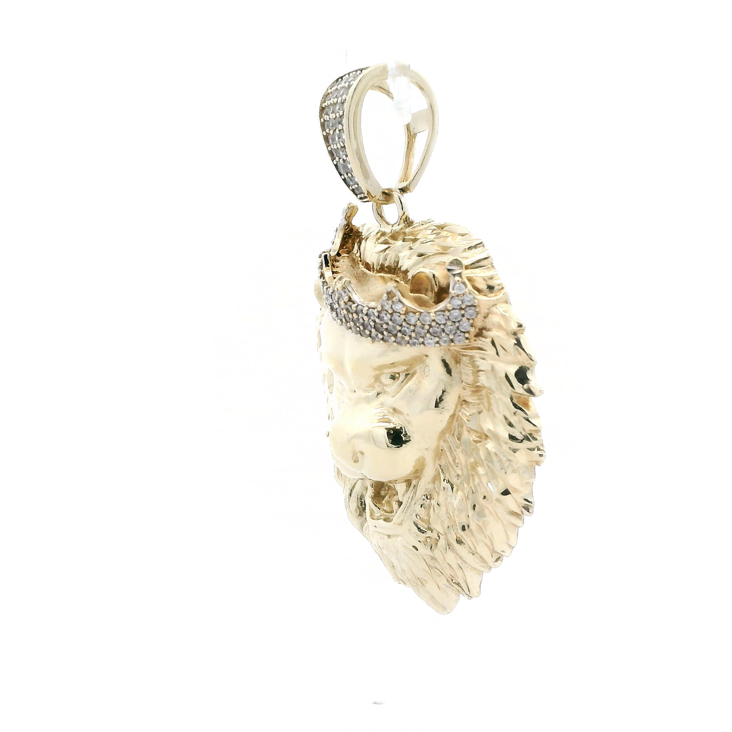 10K Yellow Gold CZ Crown Lion Pendant