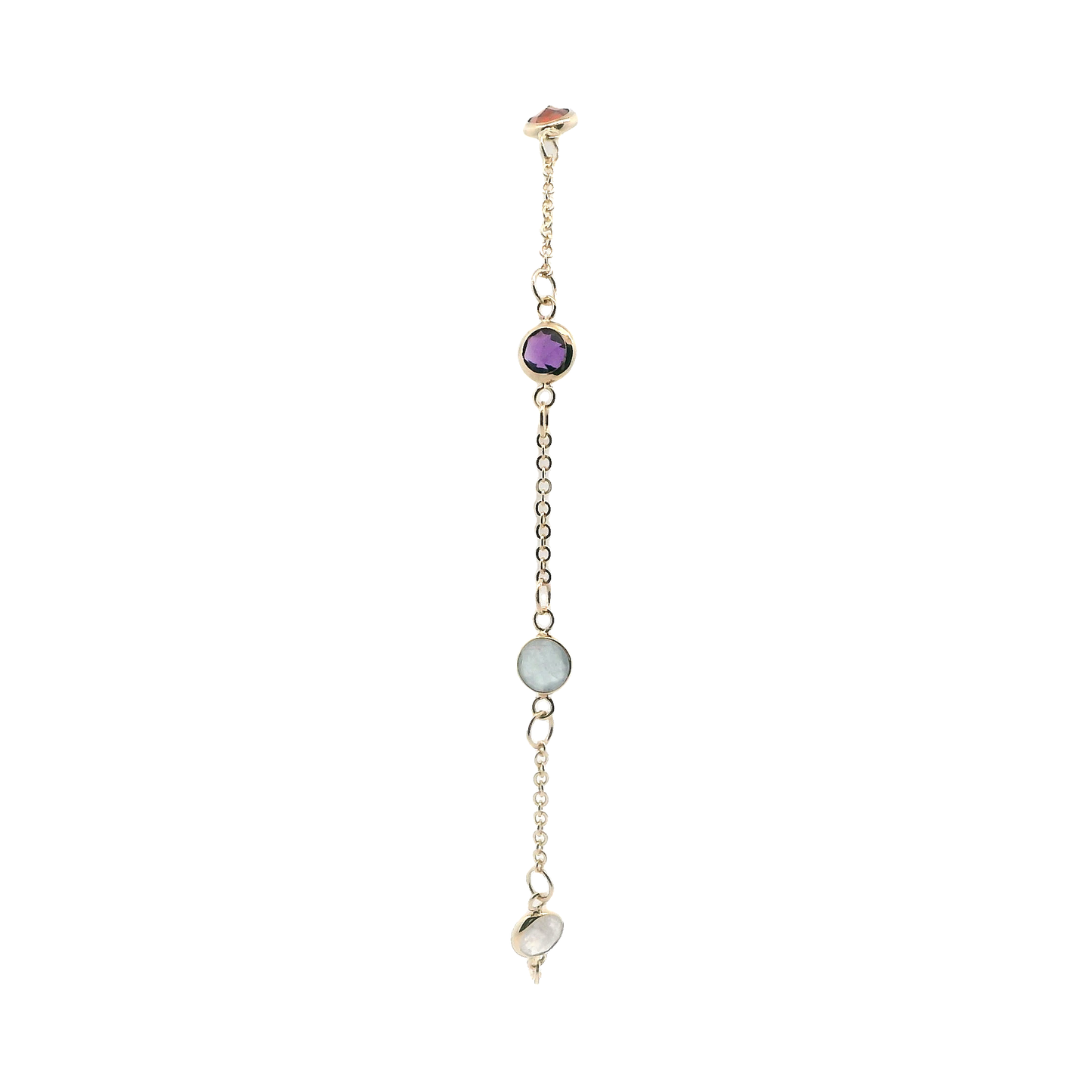 14K Yellow Gold Milky Quartz, Amethyst & Garnet Cable Chain Bracelet