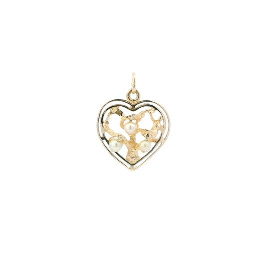 14K Yellow Gold Pearl Open Heart Pendant