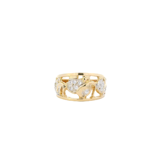 18K Yellow Gold Diamond Elephant Ring - 0.20ct