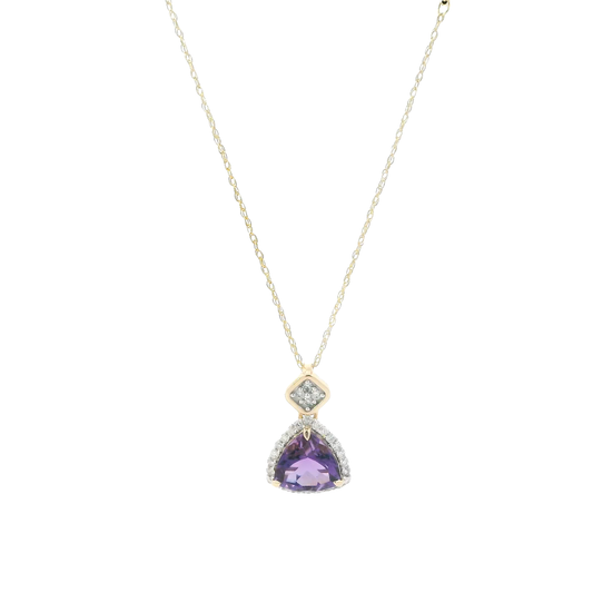 14K Yellow Gold Tril Amethyst Diamond Pendant & 18" Rope Chain