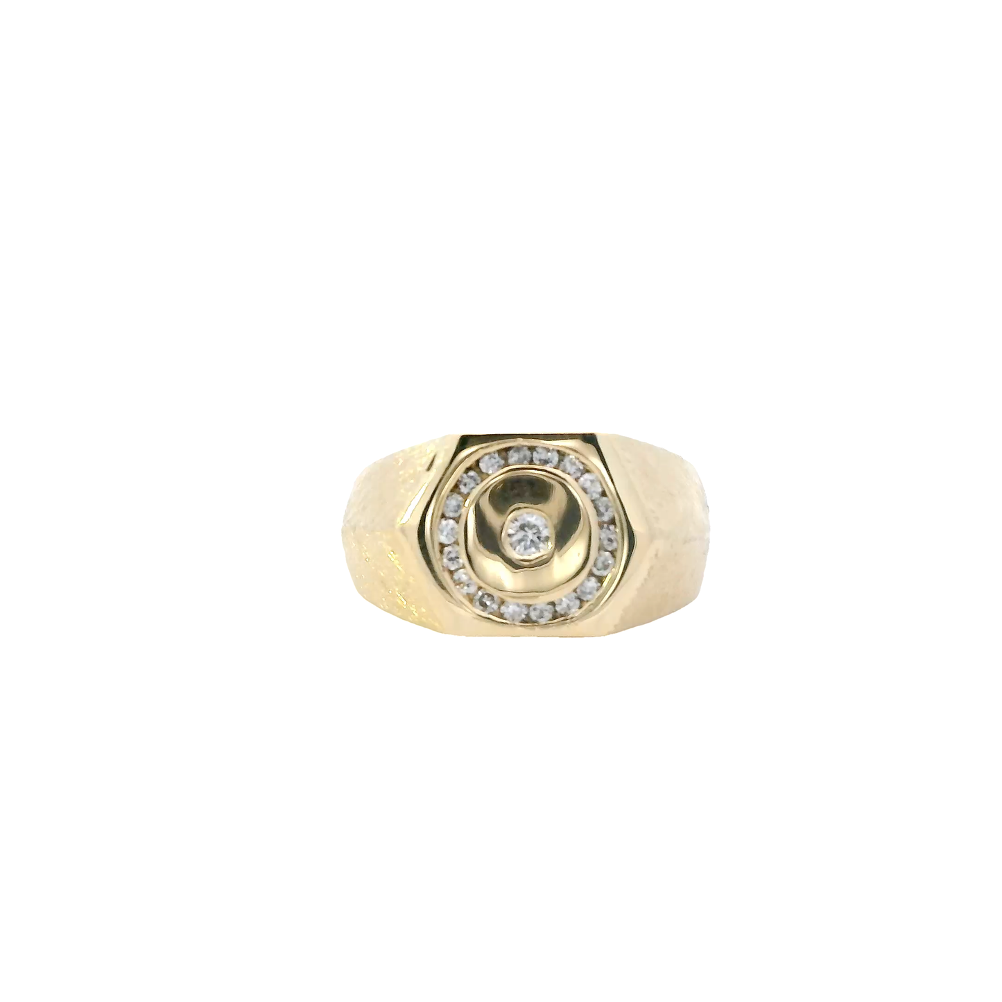 14K Yellow Gold Diamond Mens Hex Ring - 0.23ct