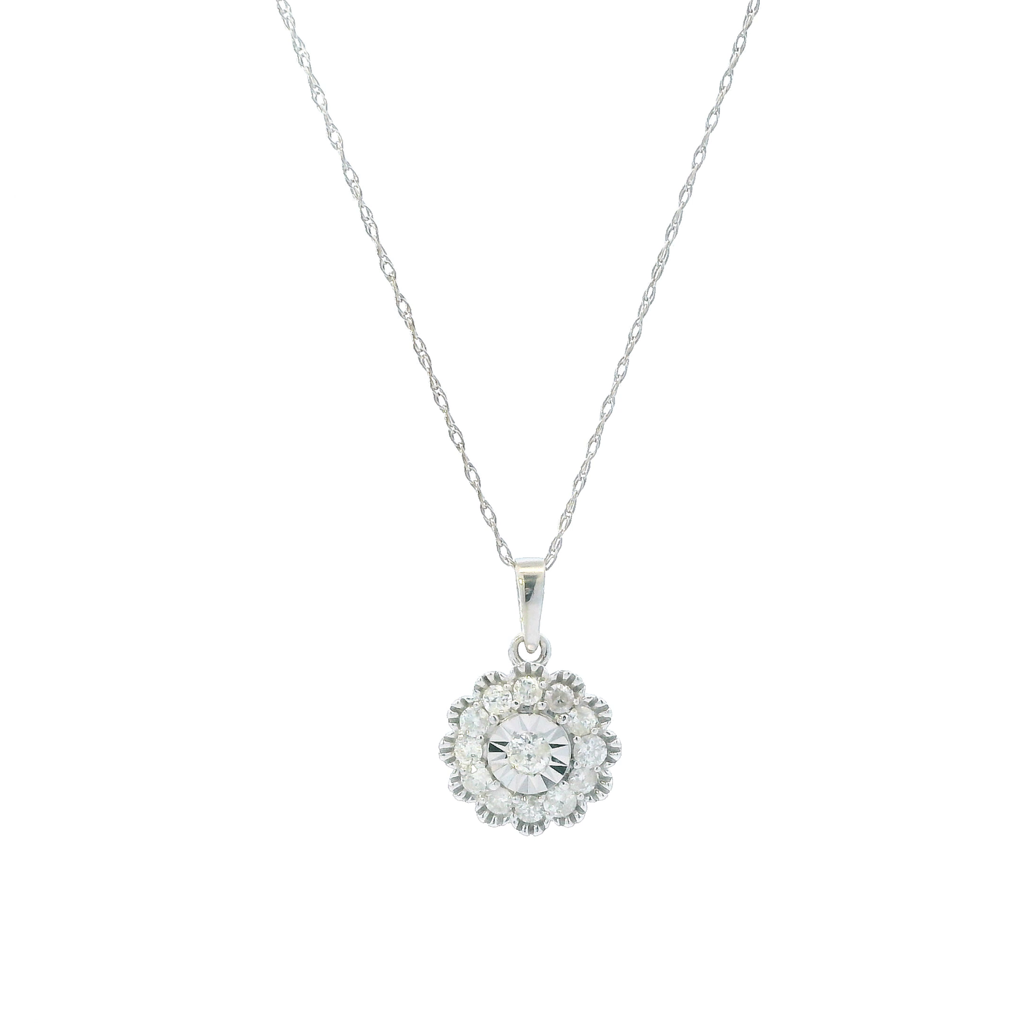 14K White Gold Diamond Pendant & Rope Chain Set -  0.44ct