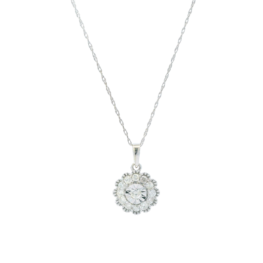 14K White Gold Diamond Pendant & Rope Chain Set -  0.44ct