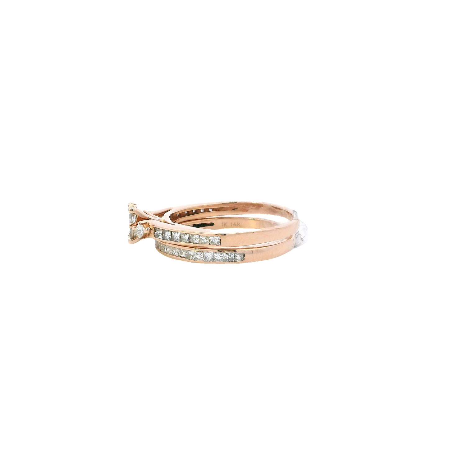 14k Rose Gold Diamond Engagement & Wedding Ring Set - 0.75ct