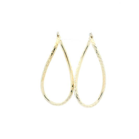 14K Yellow Gold DC Oval Twist Hoop Earrings