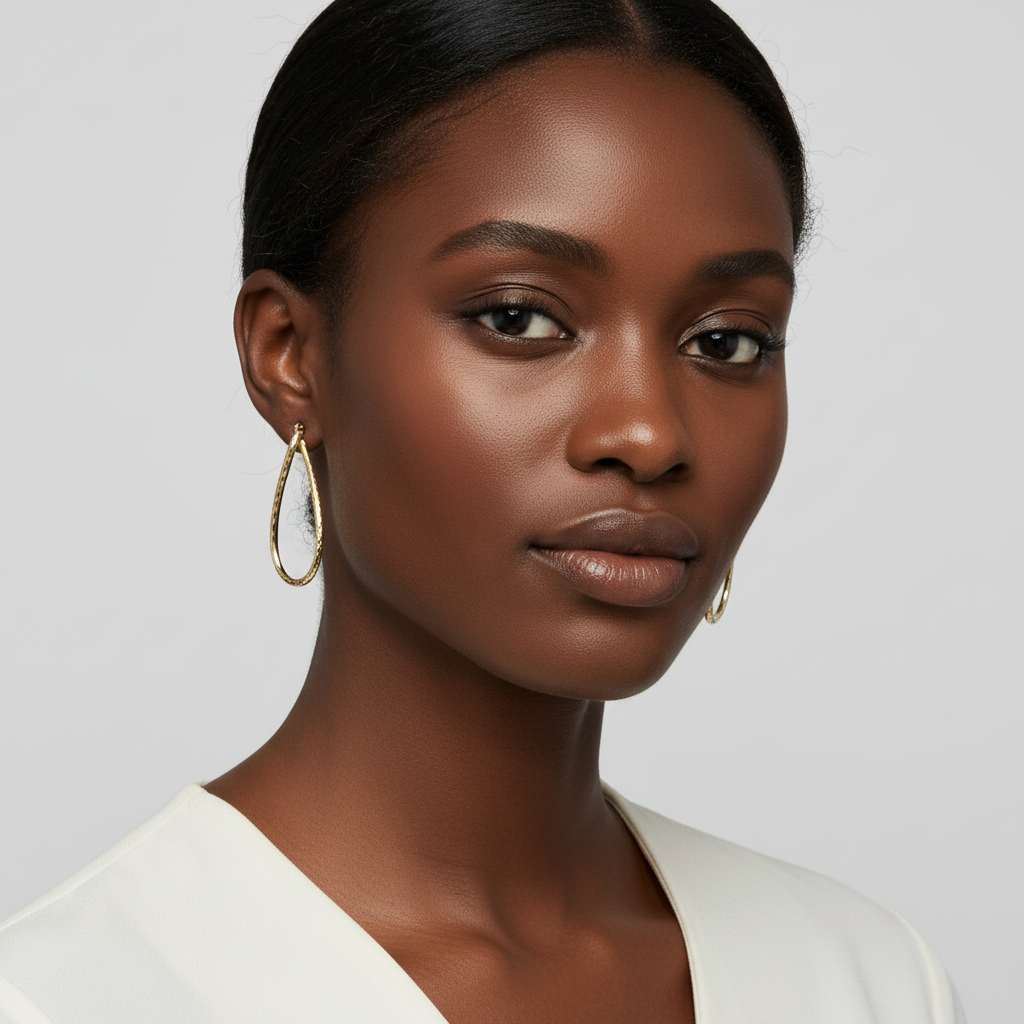 14K Yellow Gold DC Oval Twist Hoop Earrings