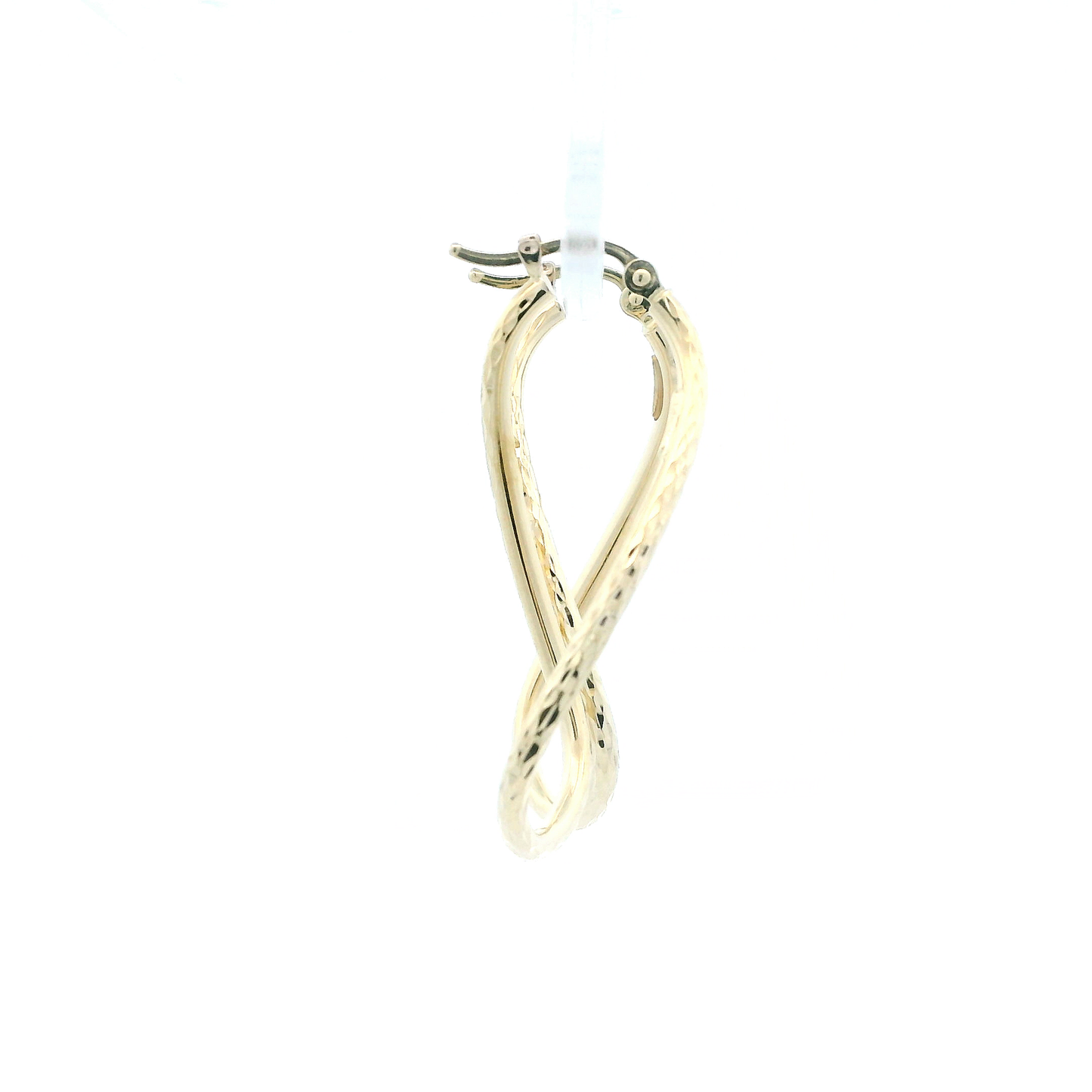 14K Yellow Gold DC Oval Twist Hoop Earrings