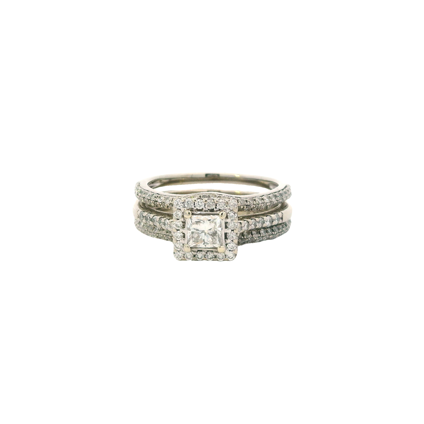 14K White Gold Diamond Engagement & Wedding Ring Set - 0.96ct