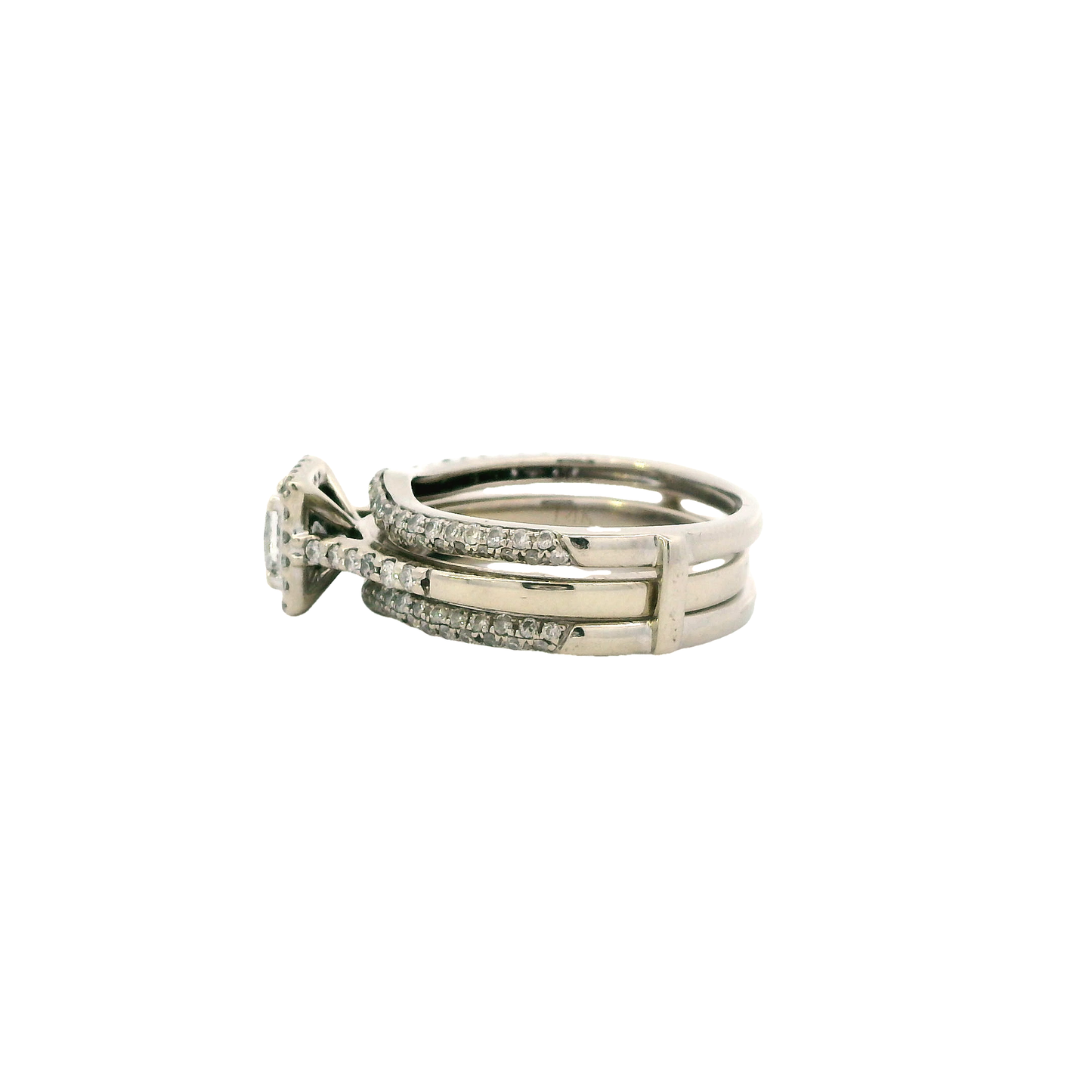 14K White Gold Diamond Engagement & Wedding Ring Set - 0.96ct