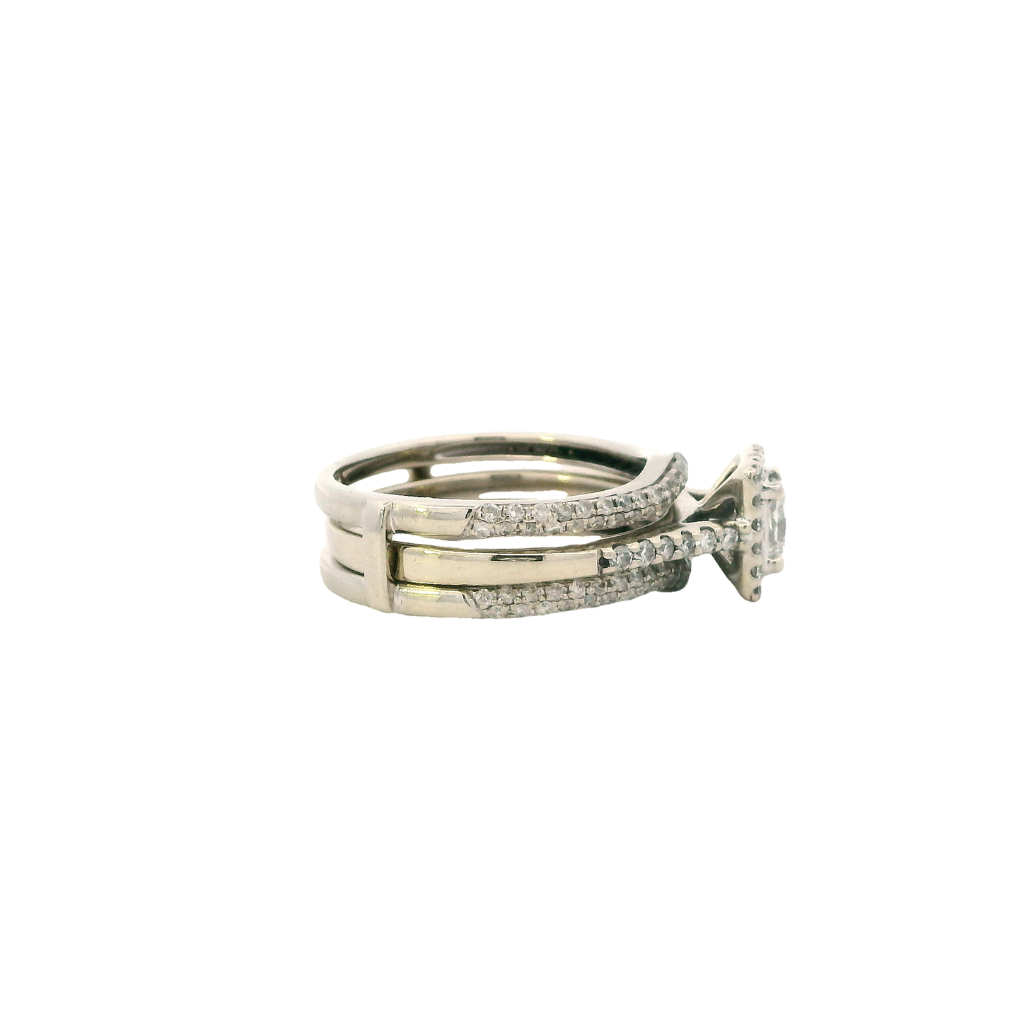 14K White Gold Diamond Engagement & Wedding Ring Set - 0.96ct