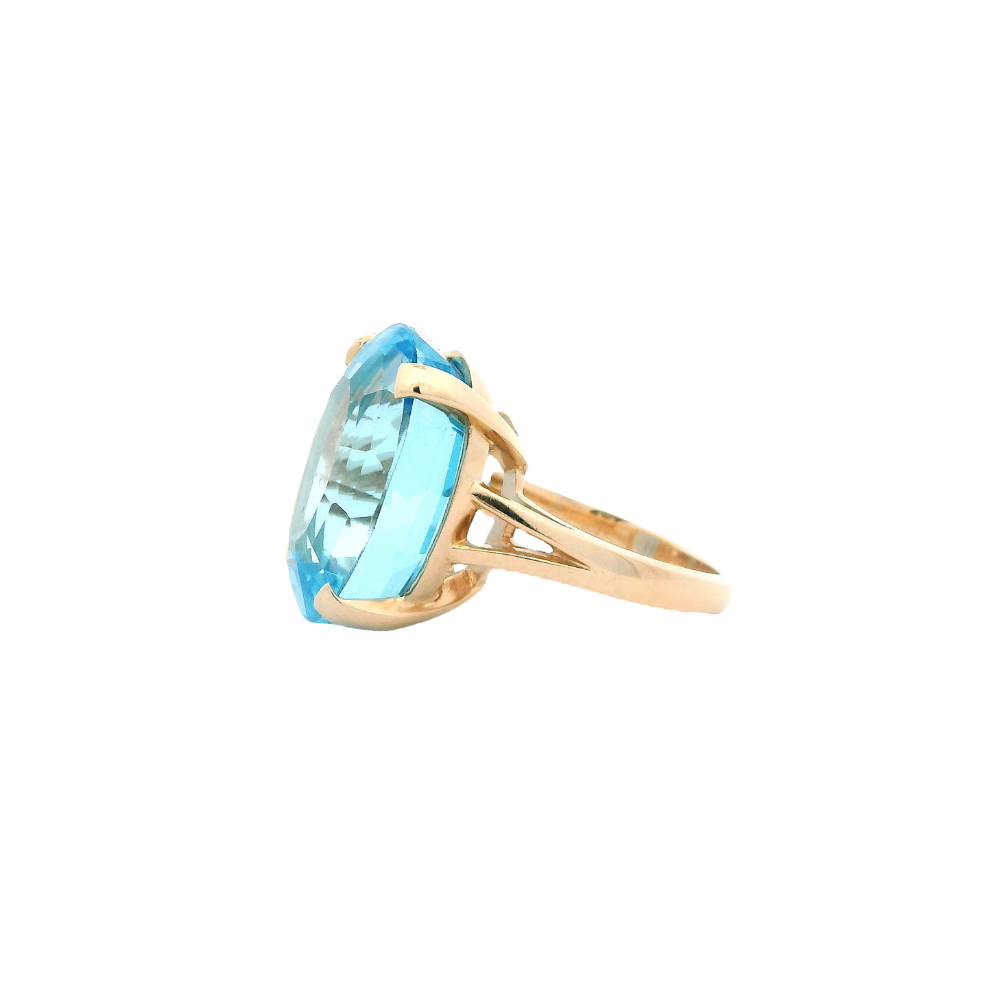 14K Yellow Gold Oval Blue Topaz Ring