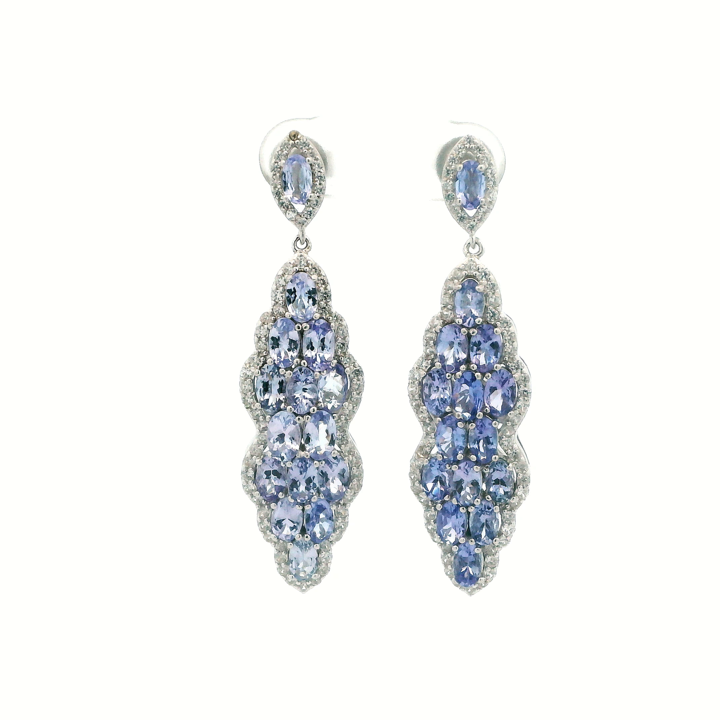Rarities Carol Brodie Sterling Silver Tanzanite 7 White Zircon Drop Earrings