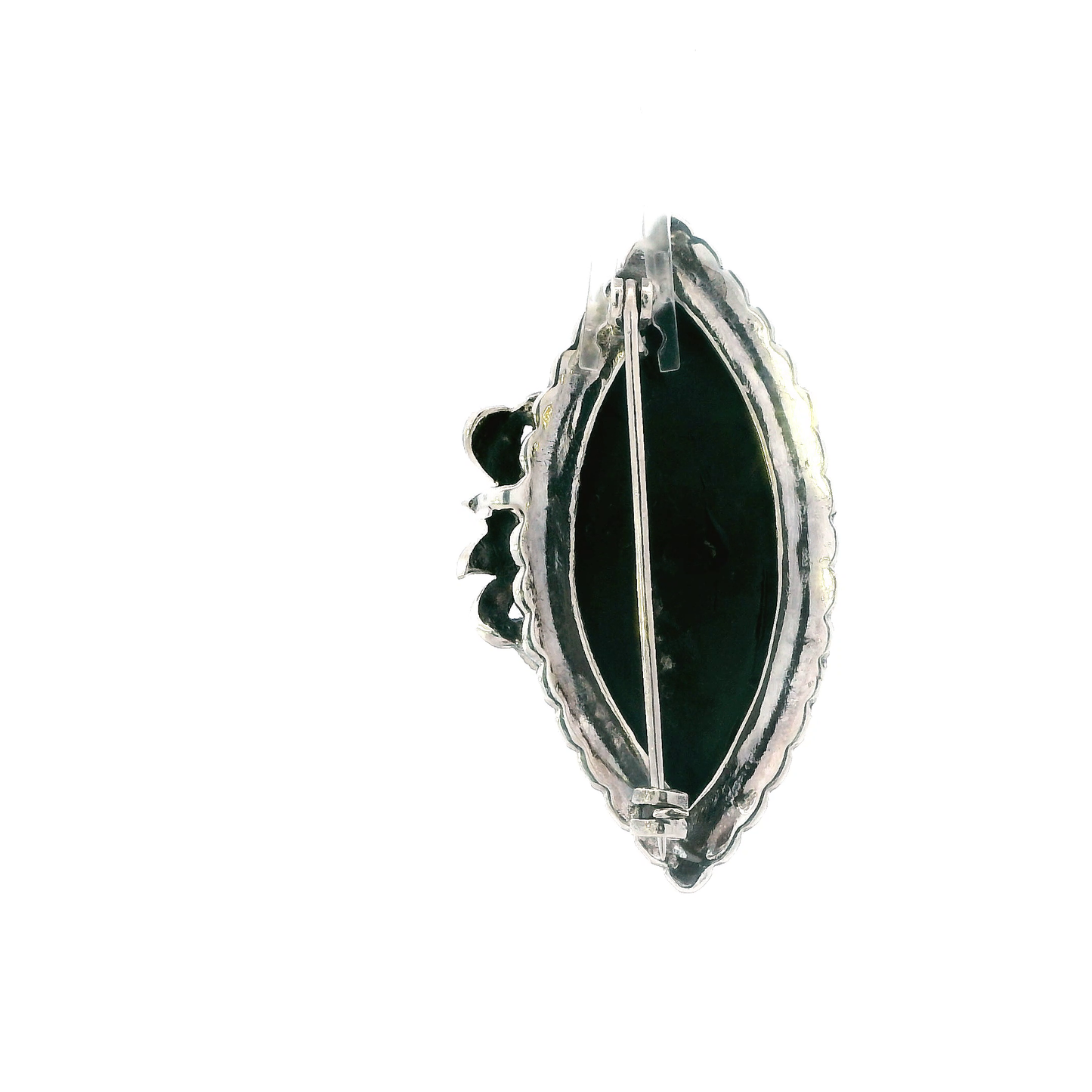 Vintage Silver Onyx Almond Shaped Brooch