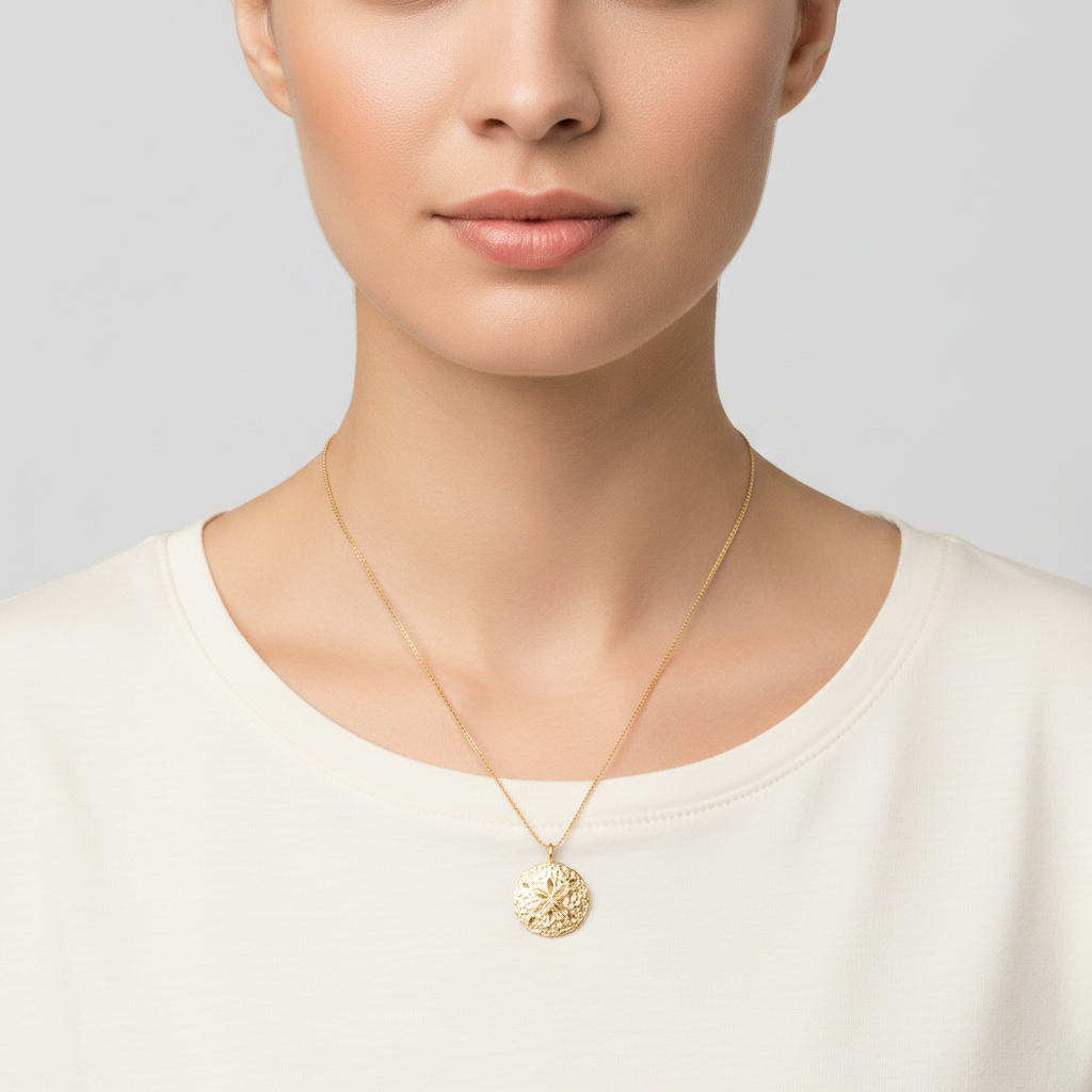 14K Yellow Gold Sand Dollar Necklace