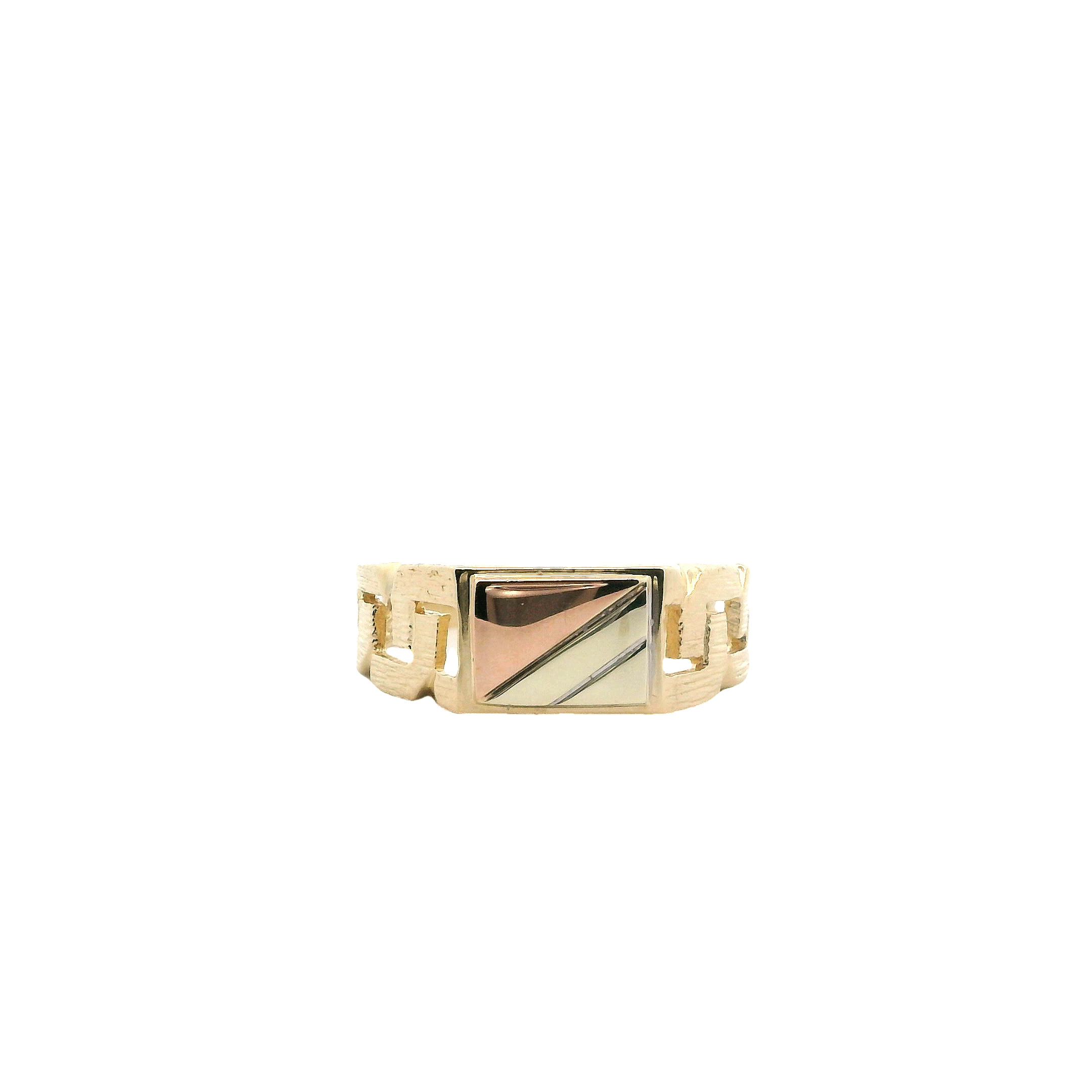 14K Tri Color Gold Rectangle Mens Curb Ring – iPawniShop