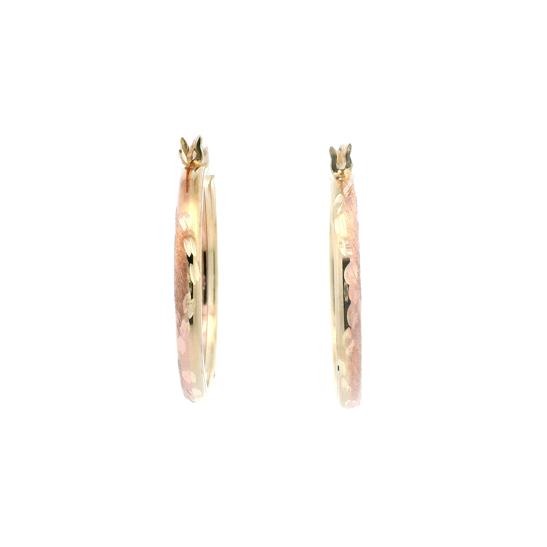 10K Yellow & Rose Gold Diamond Cut Hoop Earrings