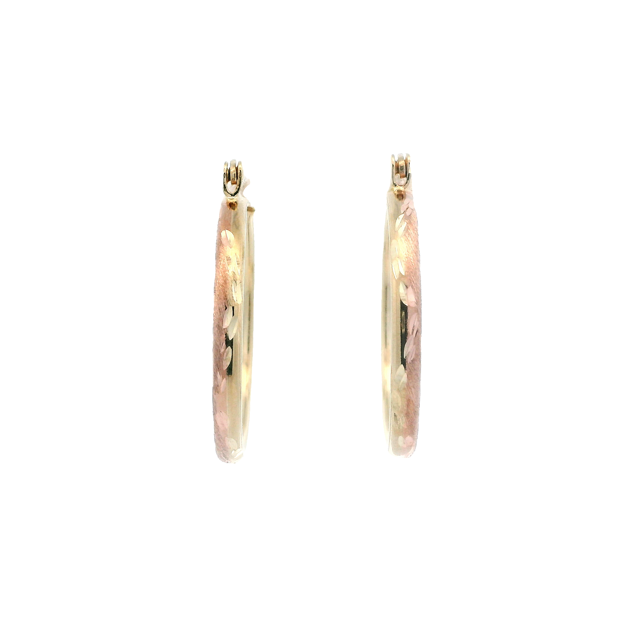 10K Yellow & Rose Gold Diamond Cut Hoop Earrings