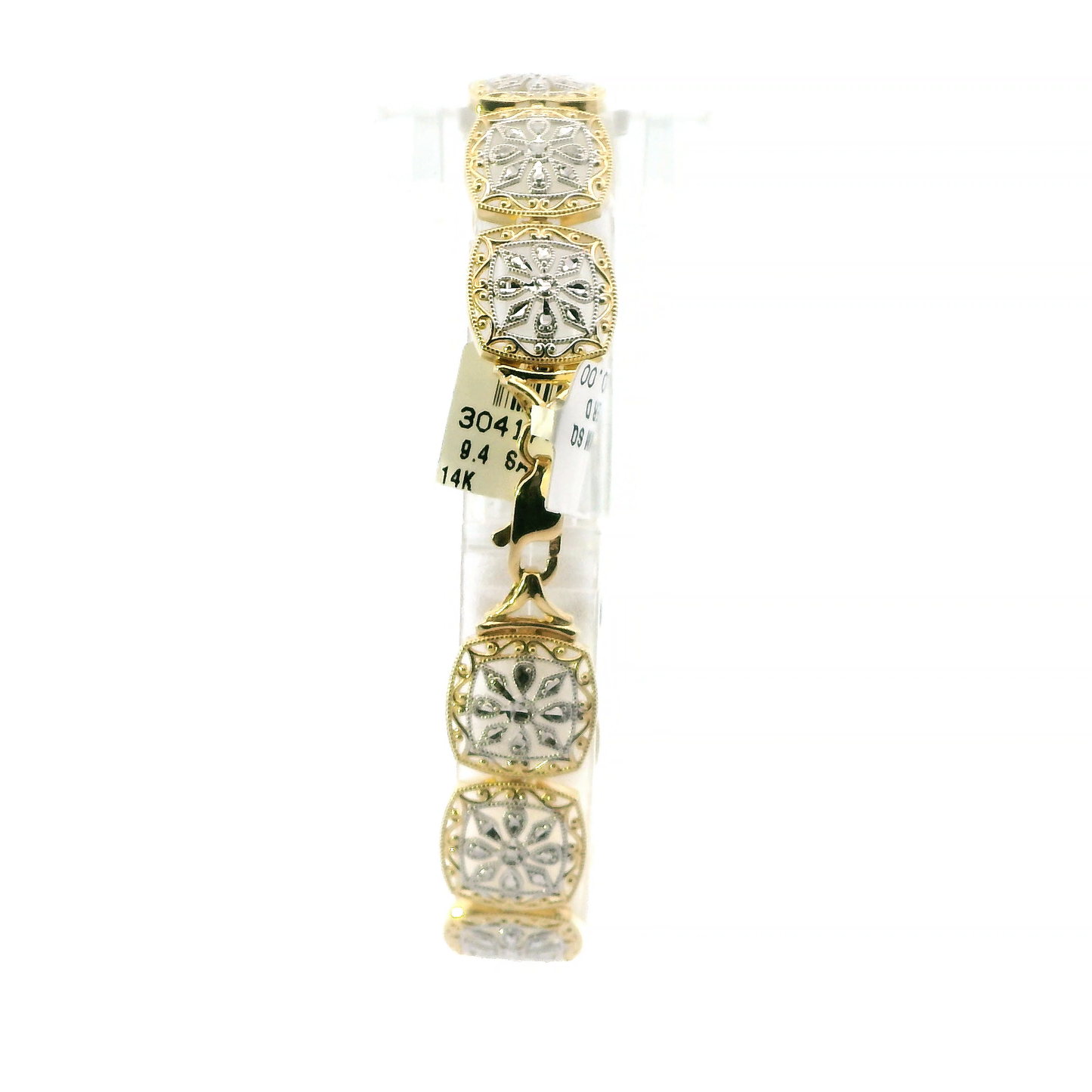 14K Yellow & White Gold Filigree Flower Design Bracelet