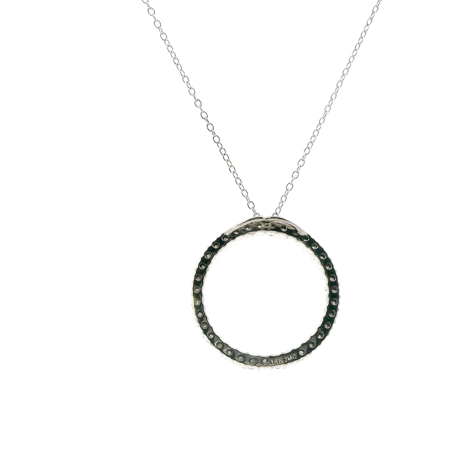 14K White Gold Diamond Circle Pendant & 28" Cable Link Chain - 0.76ct
