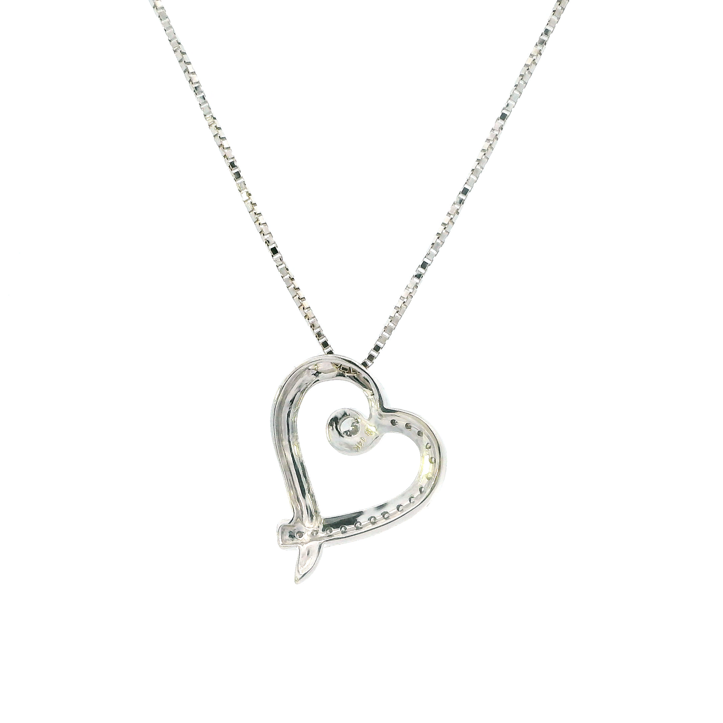 14K White Gold Diamond Heart Pendant & Cable Chain - 0.03ct