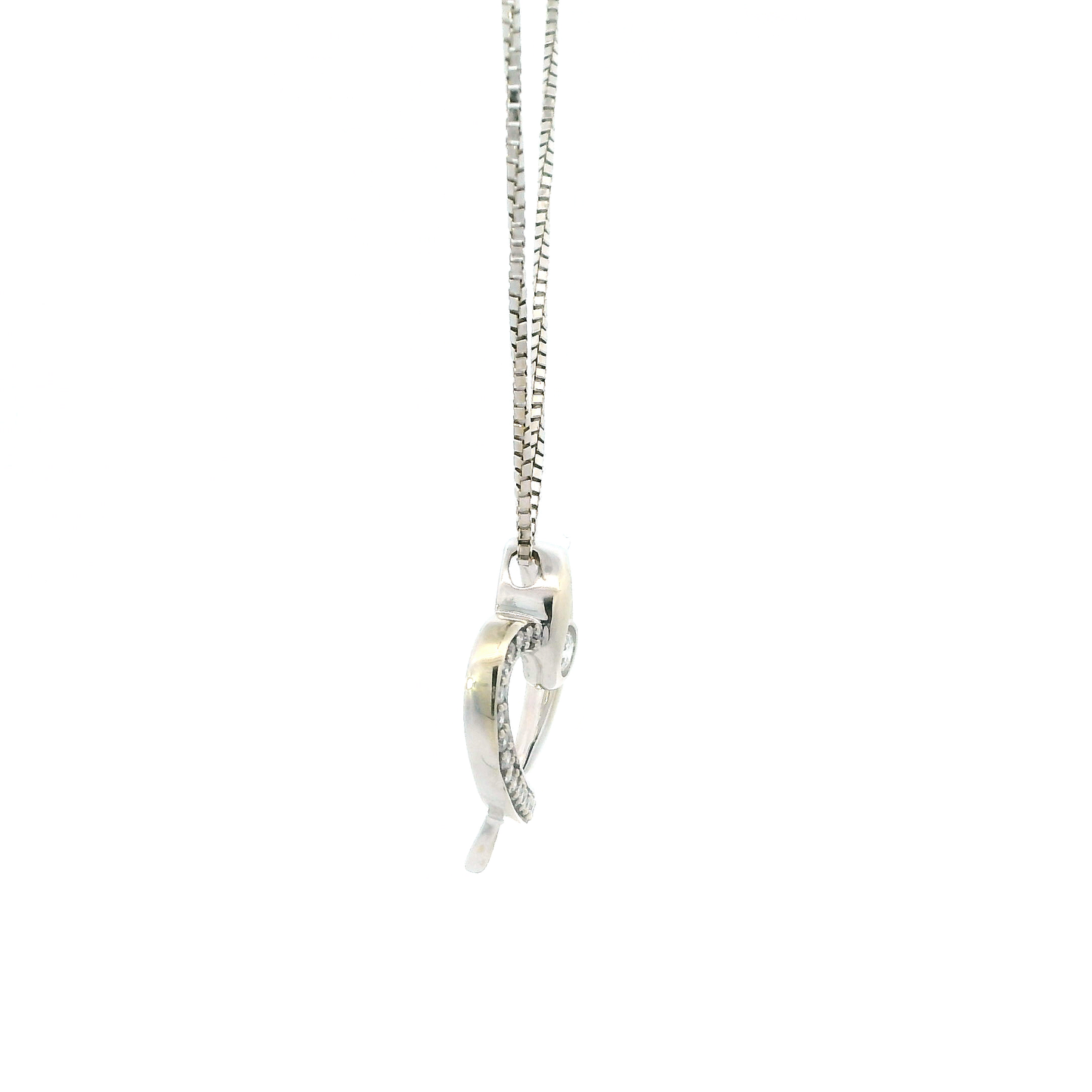 14K White Gold Diamond Heart Pendant & Cable Chain - 0.03ct