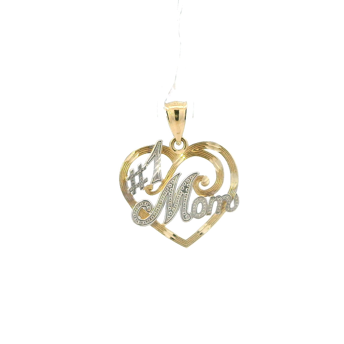 14K Yellow Gold Diamond Cut "#1 Mom " Heart Pendant
