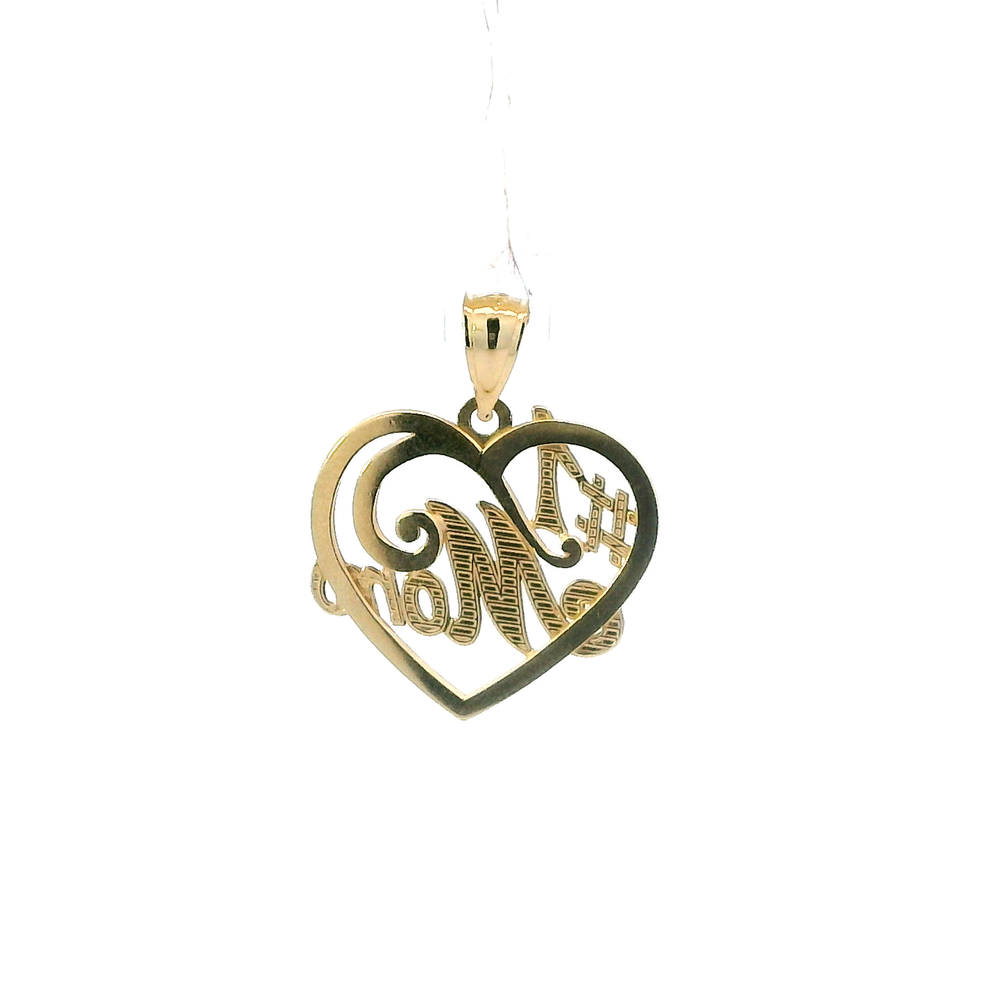 14K Yellow Gold Diamond Cut "#1 Mom " Heart Pendant