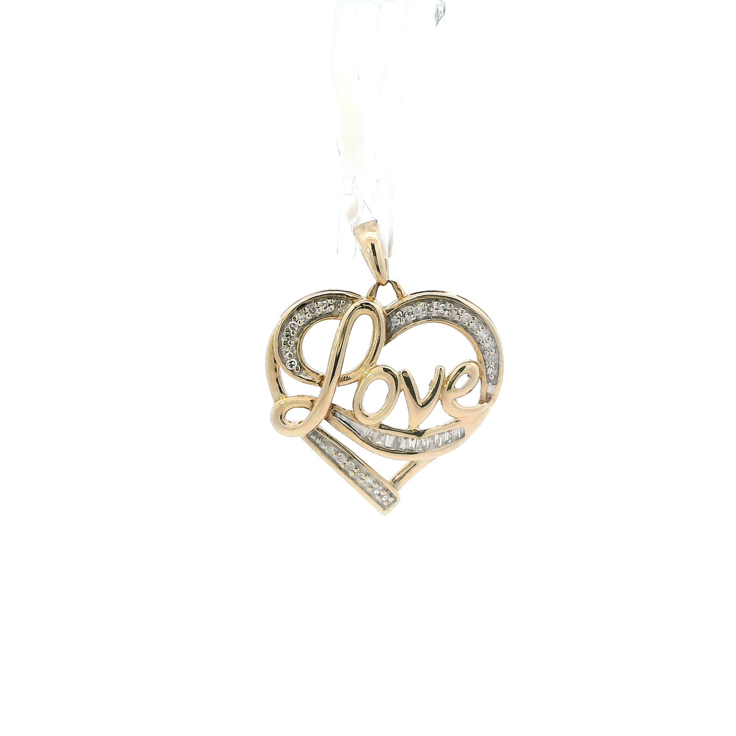 10K Yellow Gold "Love" Diamond Heart Pendant - 0.11ct