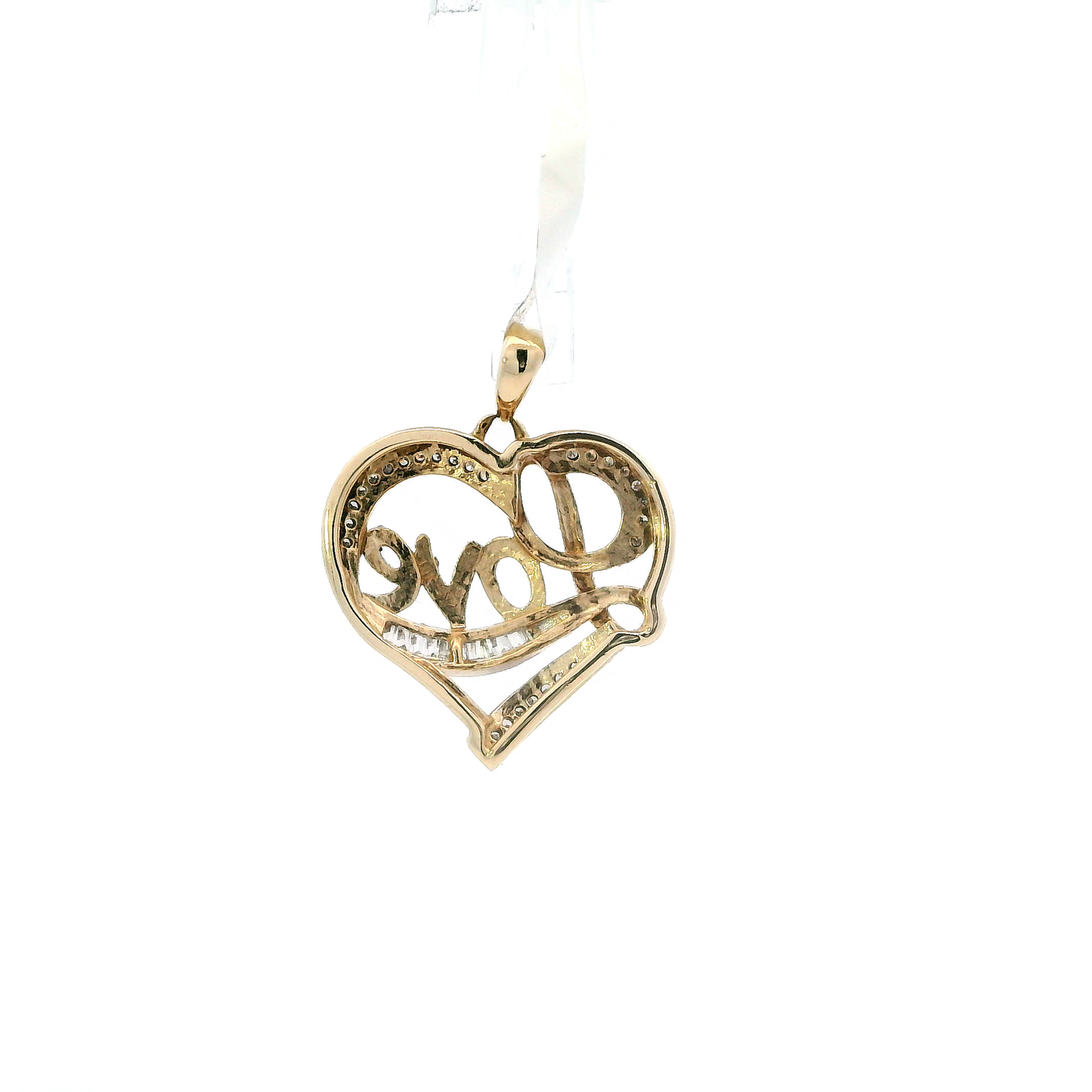10K Yellow Gold "Love" Diamond Heart Pendant - 0.11ct