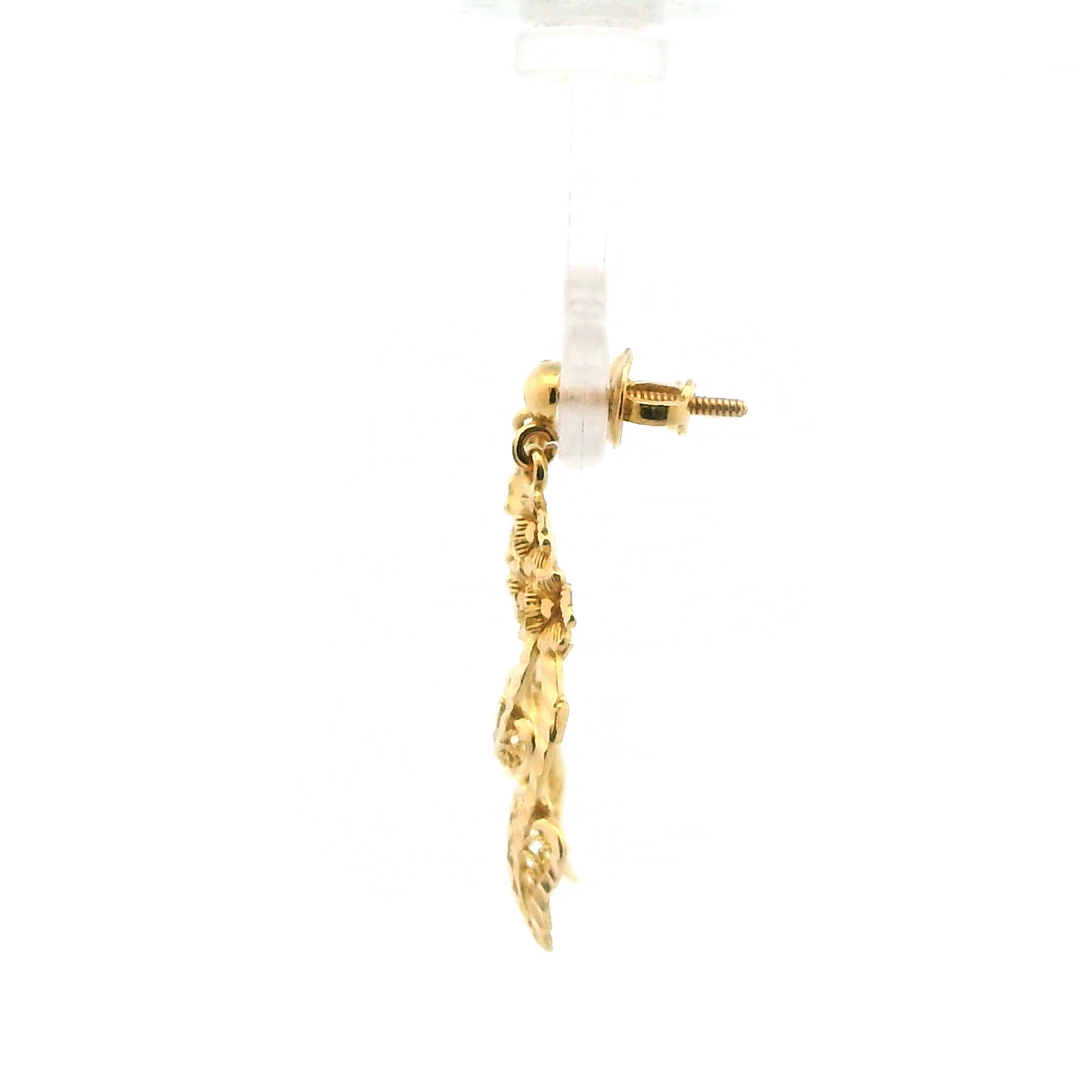 21K Yellow Gold Diamond Cut Flower & Leaf Dangle Earrings