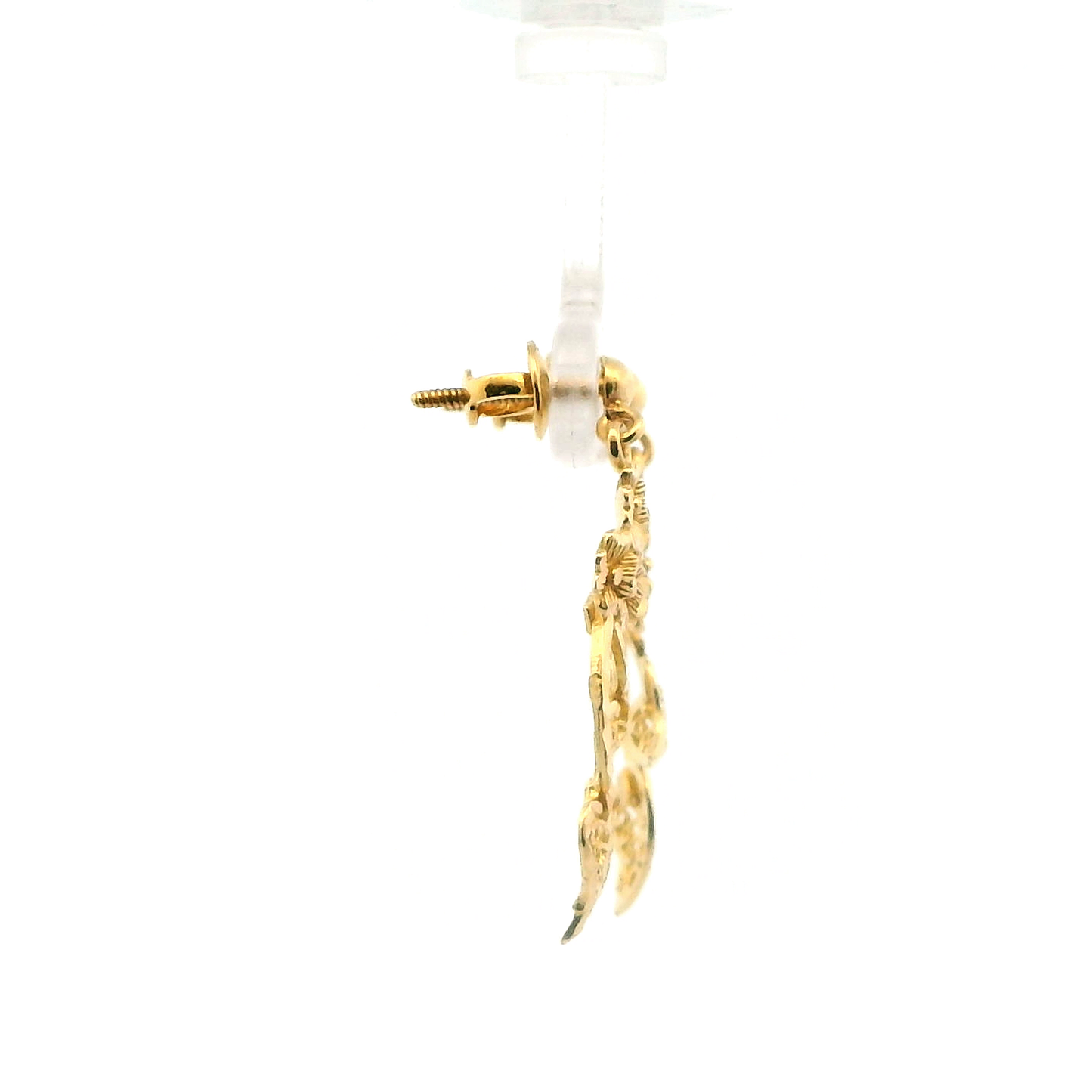 21K Yellow Gold Diamond Cut Flower & Leaf Dangle Earrings