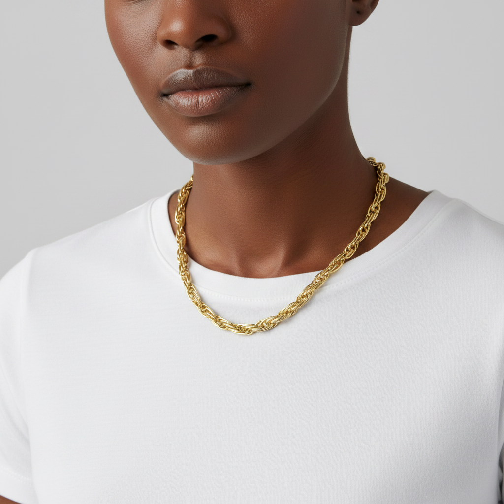 14K Yellow Gold 18" Hollow Rope Chain