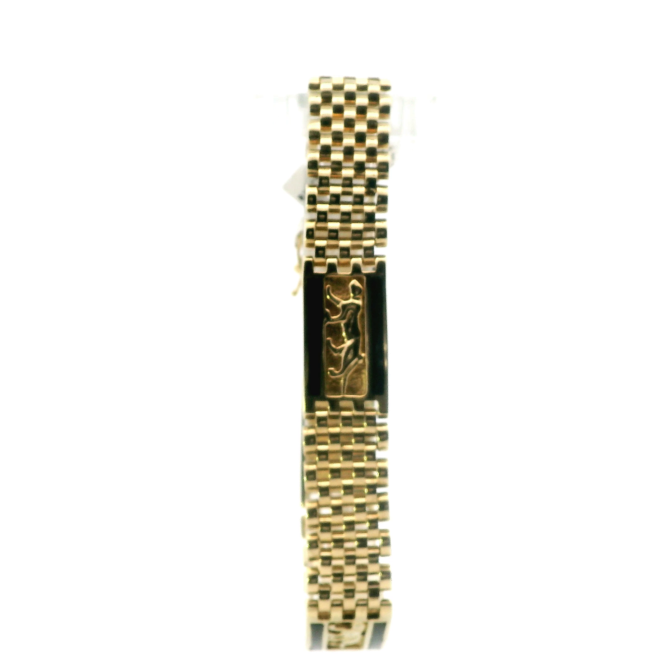 14K Yellow Gold Panther Link Bracelet & Black Onyx Segments
