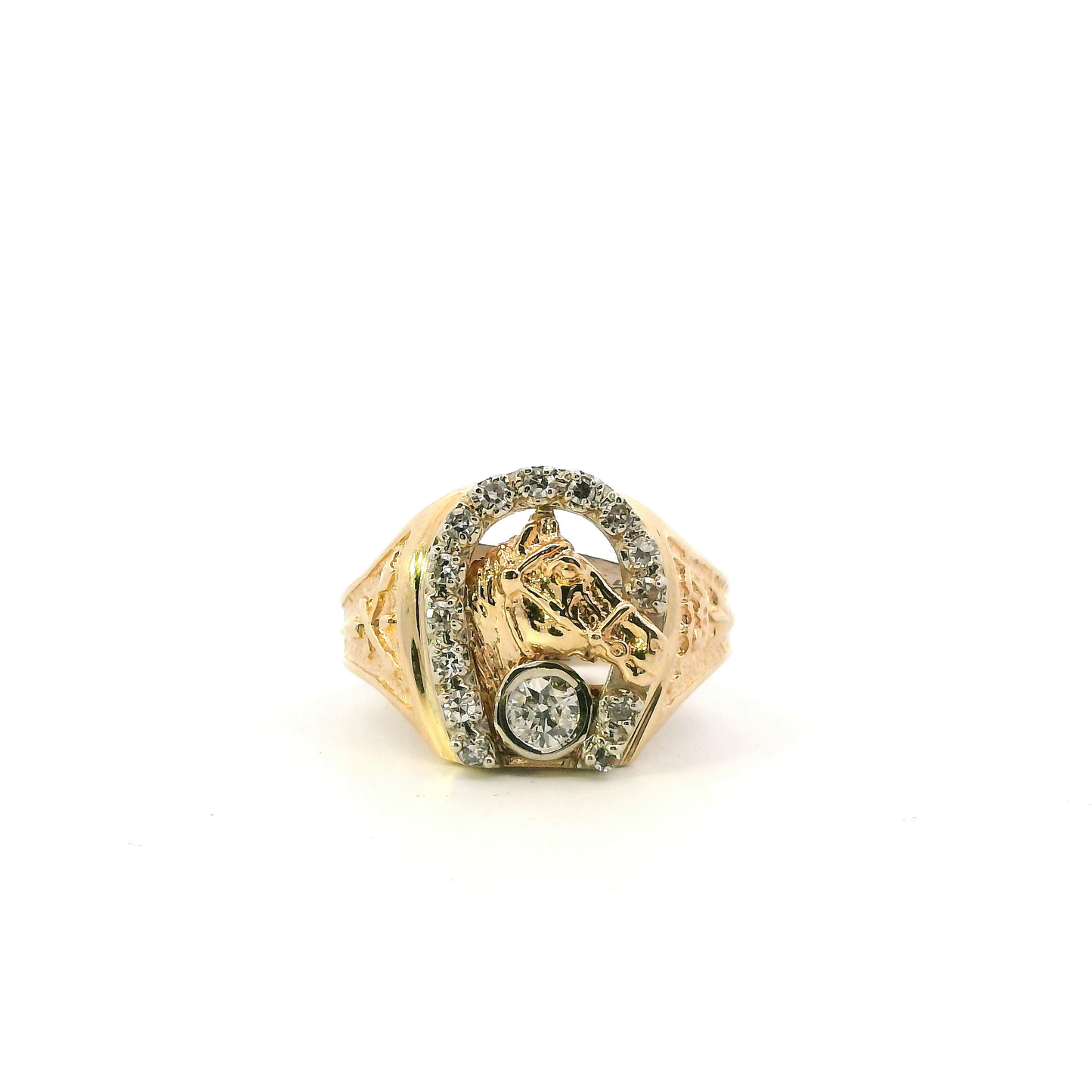 14K Yellow Gold Diamond Horseshoe Mens Ring - 0.49ct