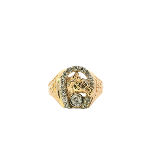 14K Yellow Gold Diamond Horseshoe Mens Ring - 0.49ct