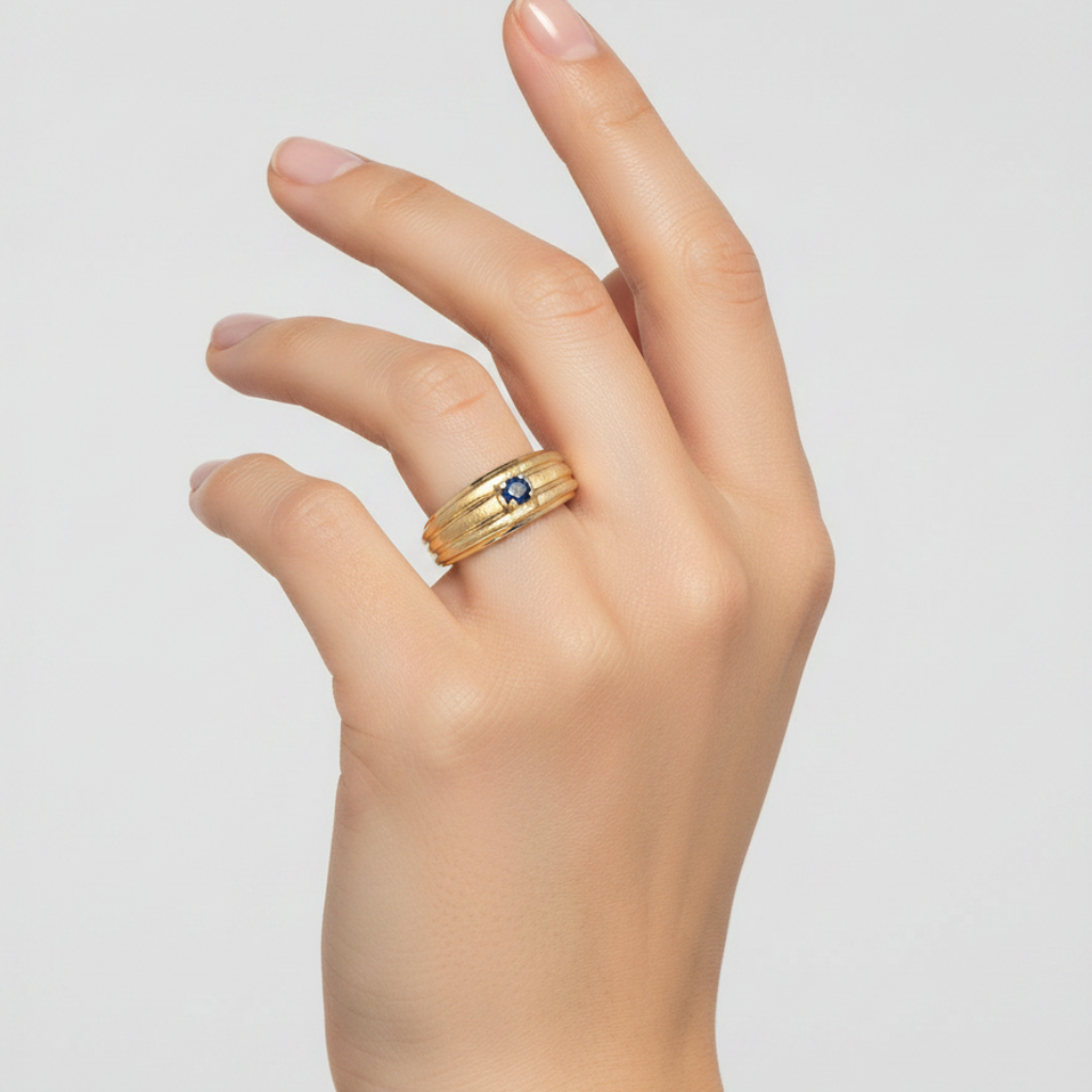 14K Yellow Gold Round Sapphire Ring