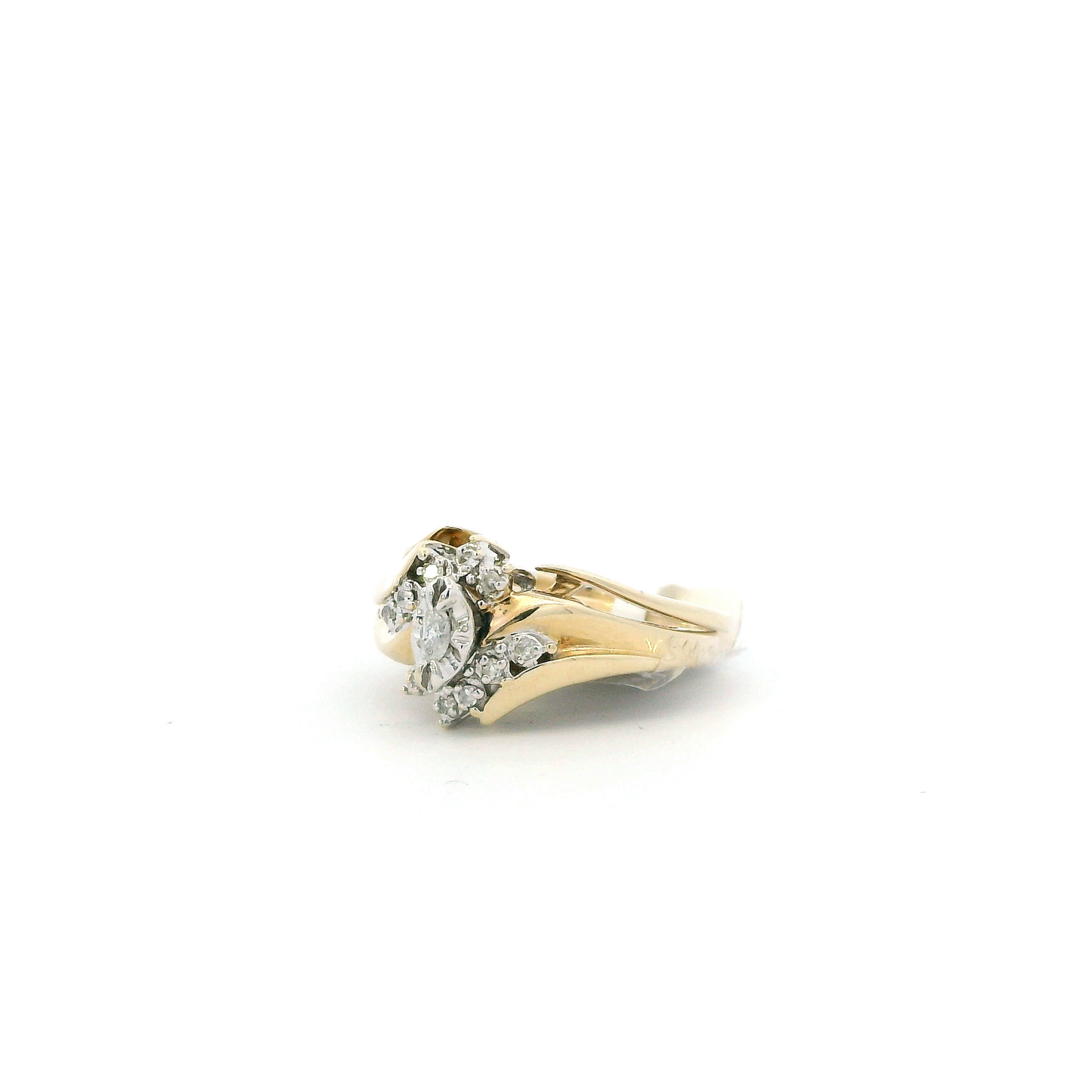 10K Yellow Gold Diamond Womens Engagement & Wedding Ring Set - 0.18ct
