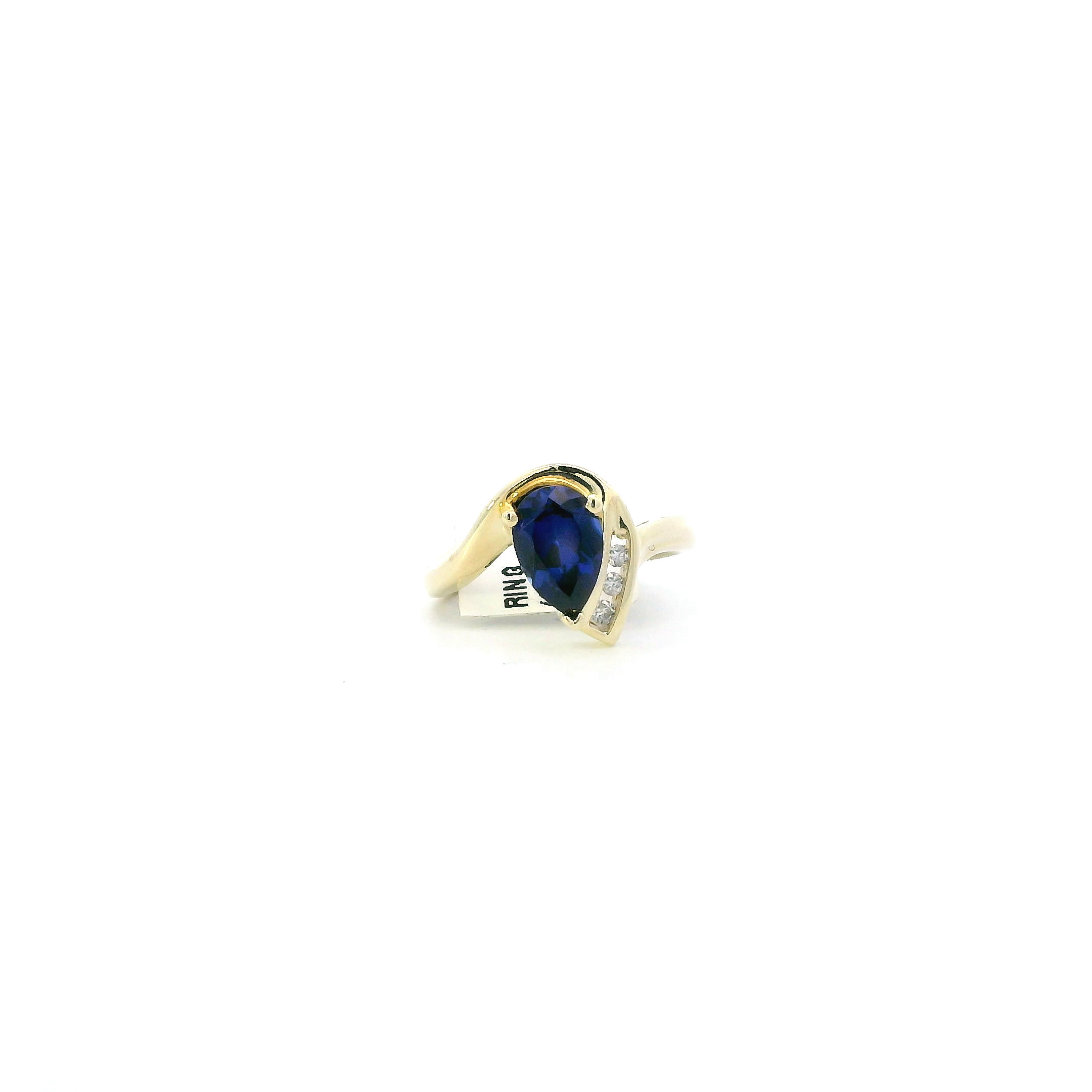 10K Yellow Gold Sapphire & Diamond Womens Ring - 0.05ct