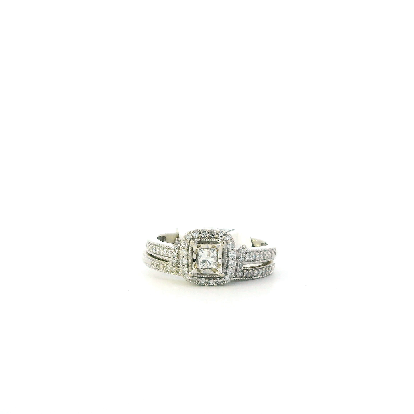 10K White Gold Womens Diamond Engagement & Wedding Ring Set - 0.44ct