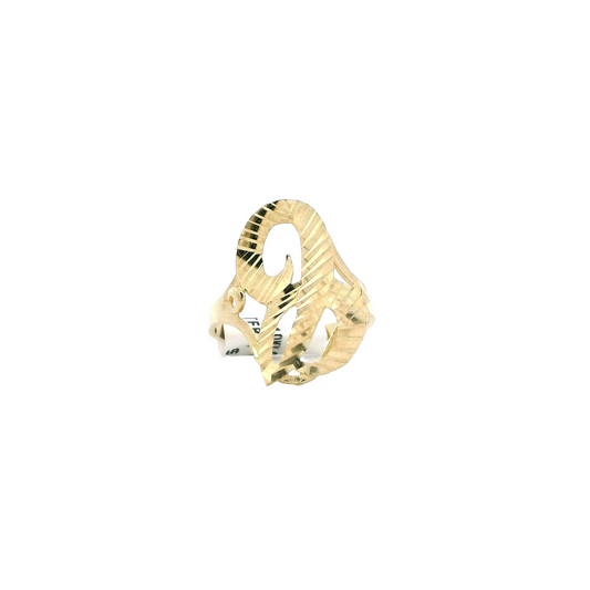 10K Yellow Gold Cursive Letter "C" Ring